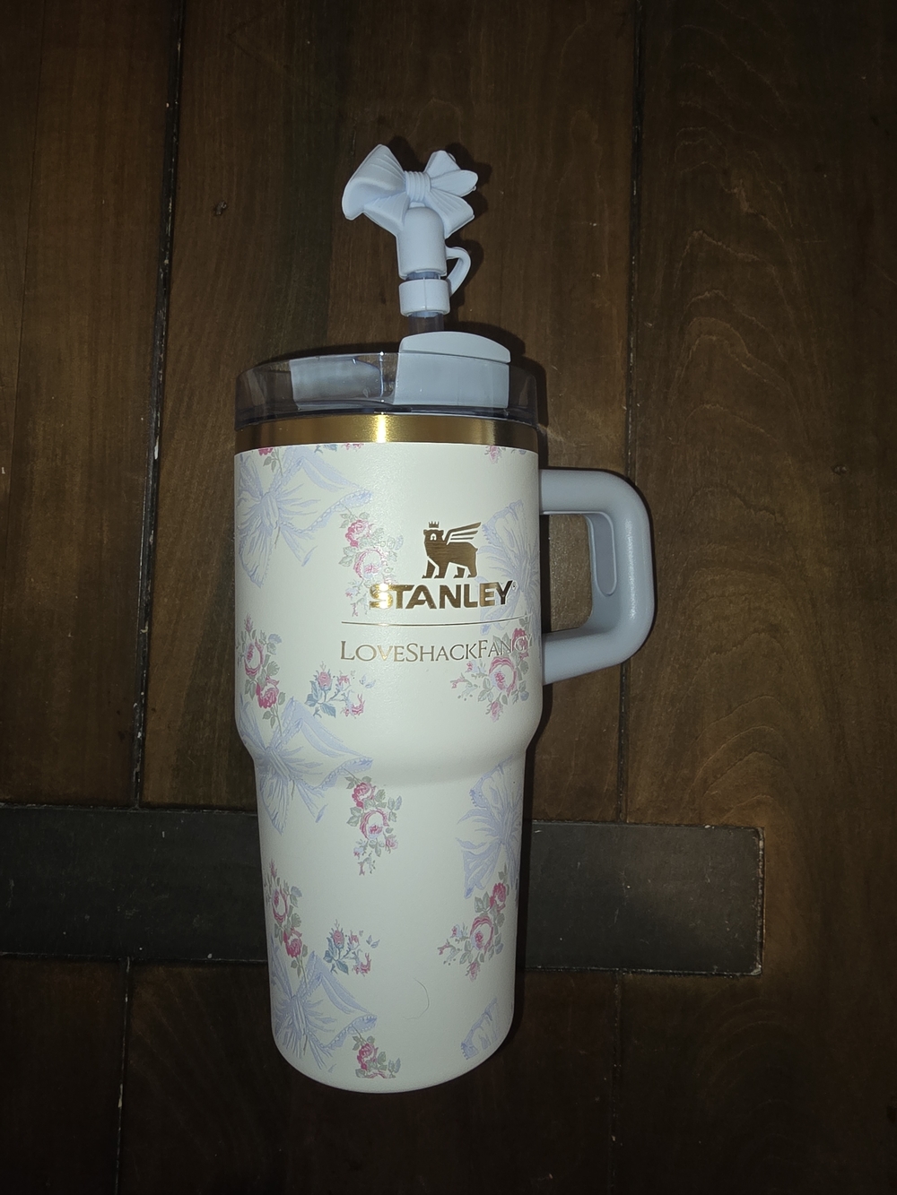 Stanley LoveShackFancy Cream W/Pink Floral Accents and Gold Logo